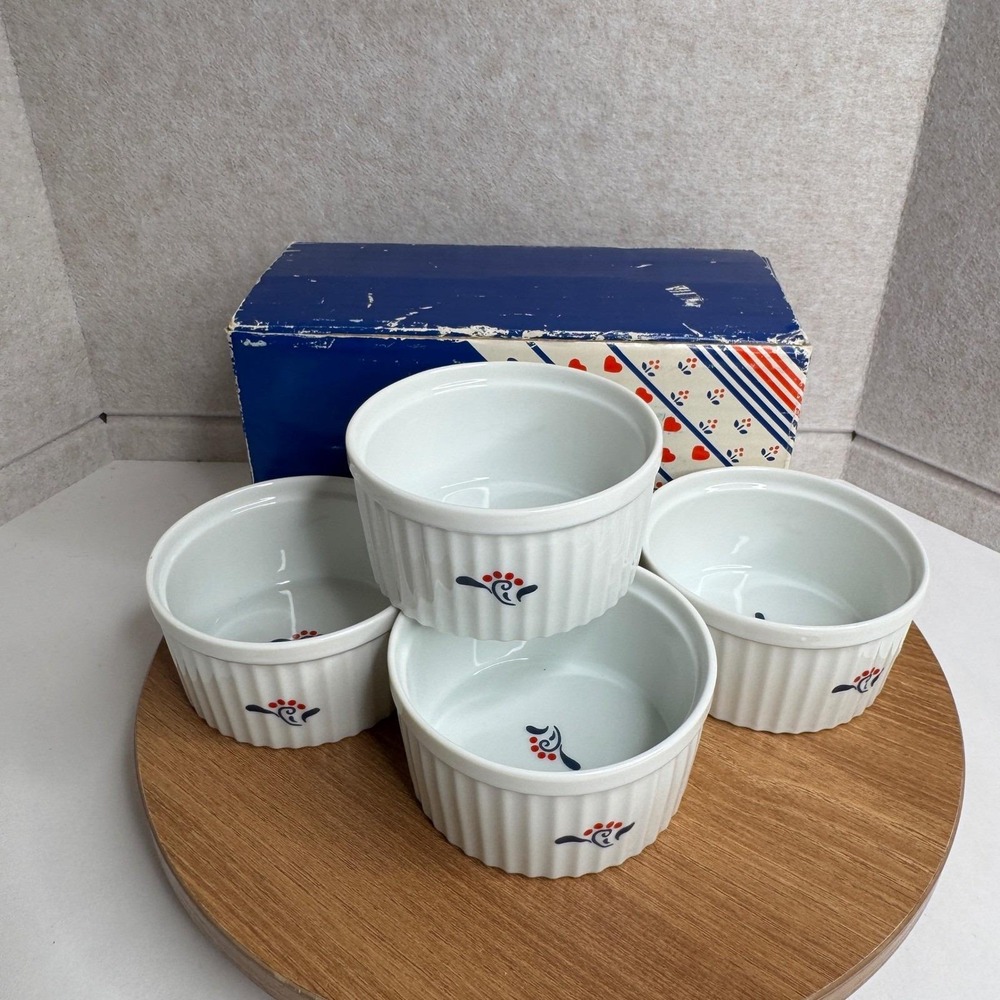 Copco Ramekins Set of 4 White Country Porcelain Vintage 1982 Cottagecore No. 951